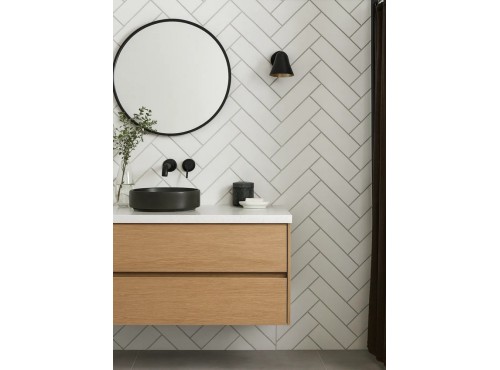 Neptune 1000 grout line white herringbone
